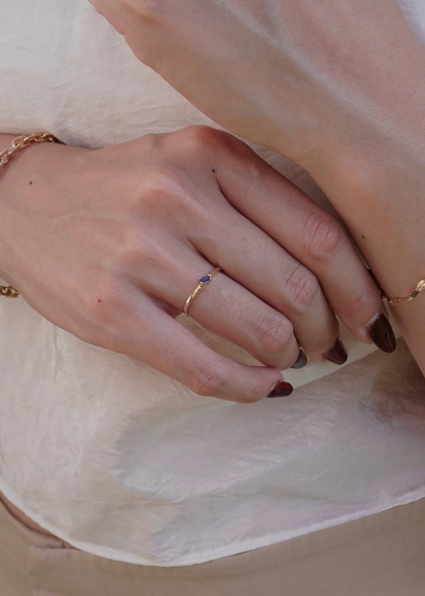 14k Gold Baguette Sapphire Ring