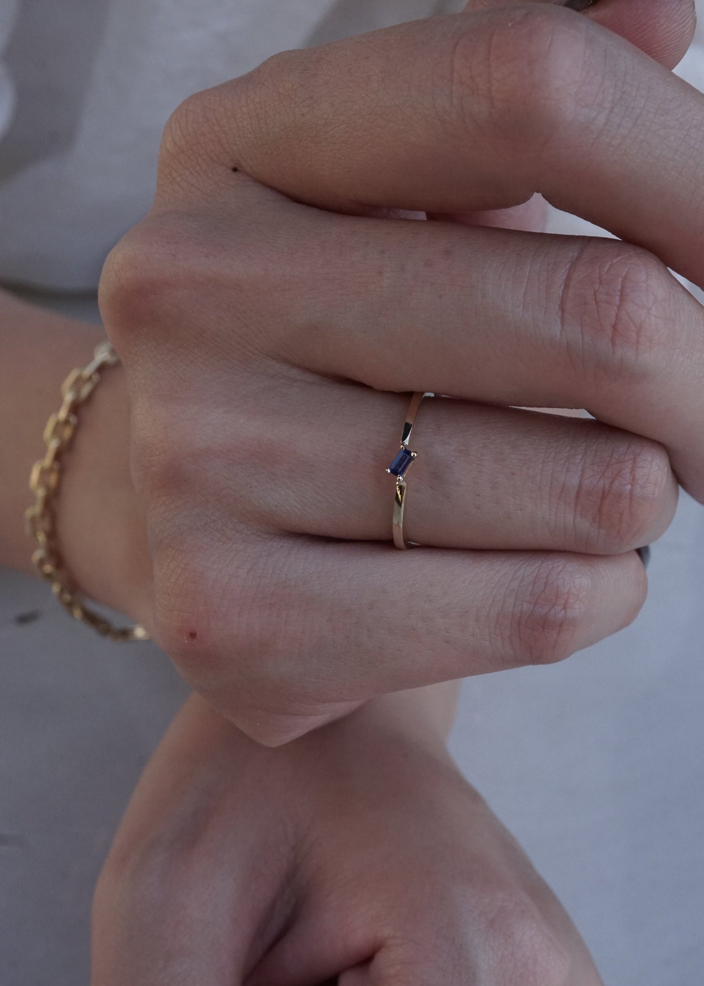 14k Gold Baguette Sapphire Ring