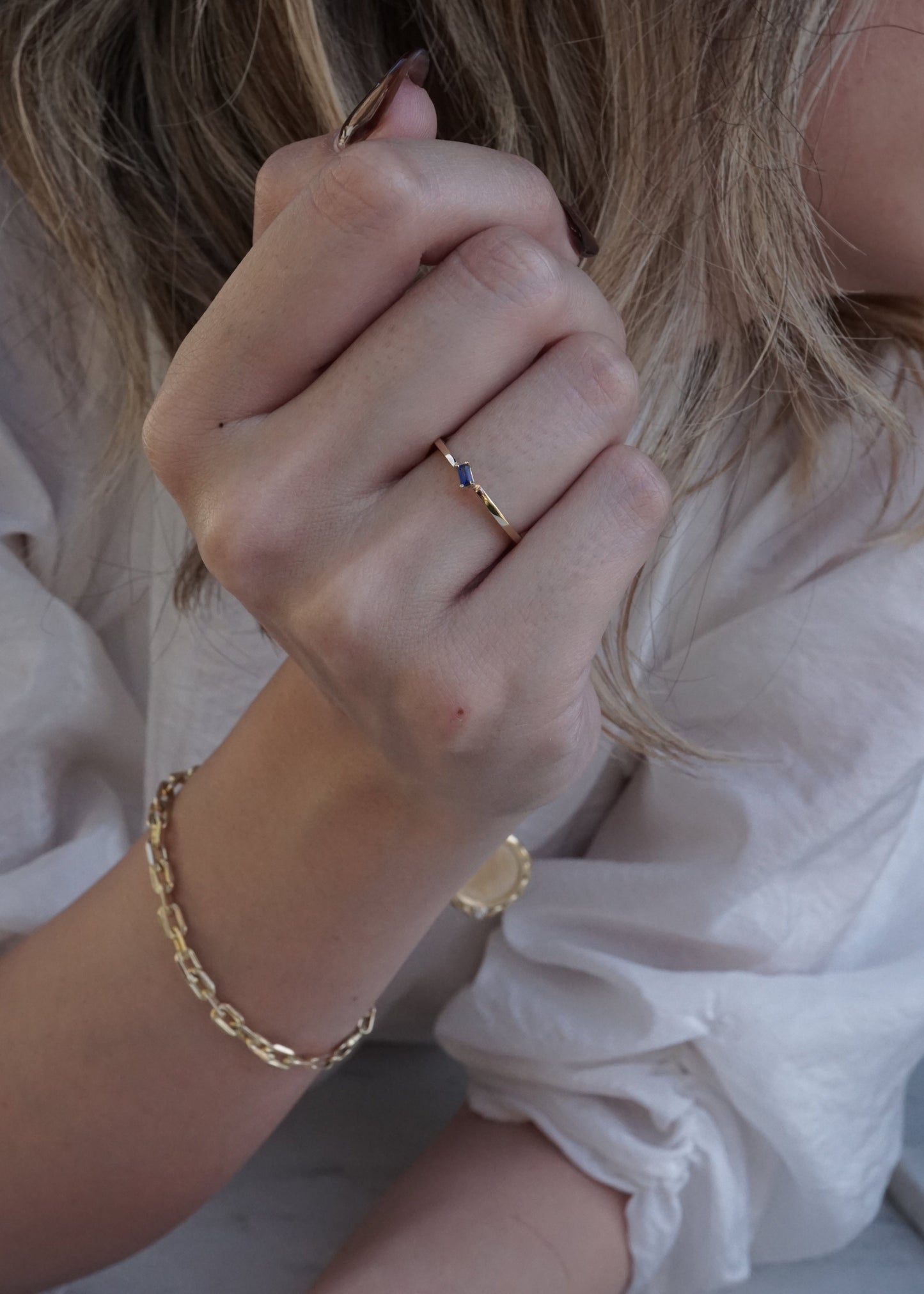 14k Gold Baguette Sapphire Ring