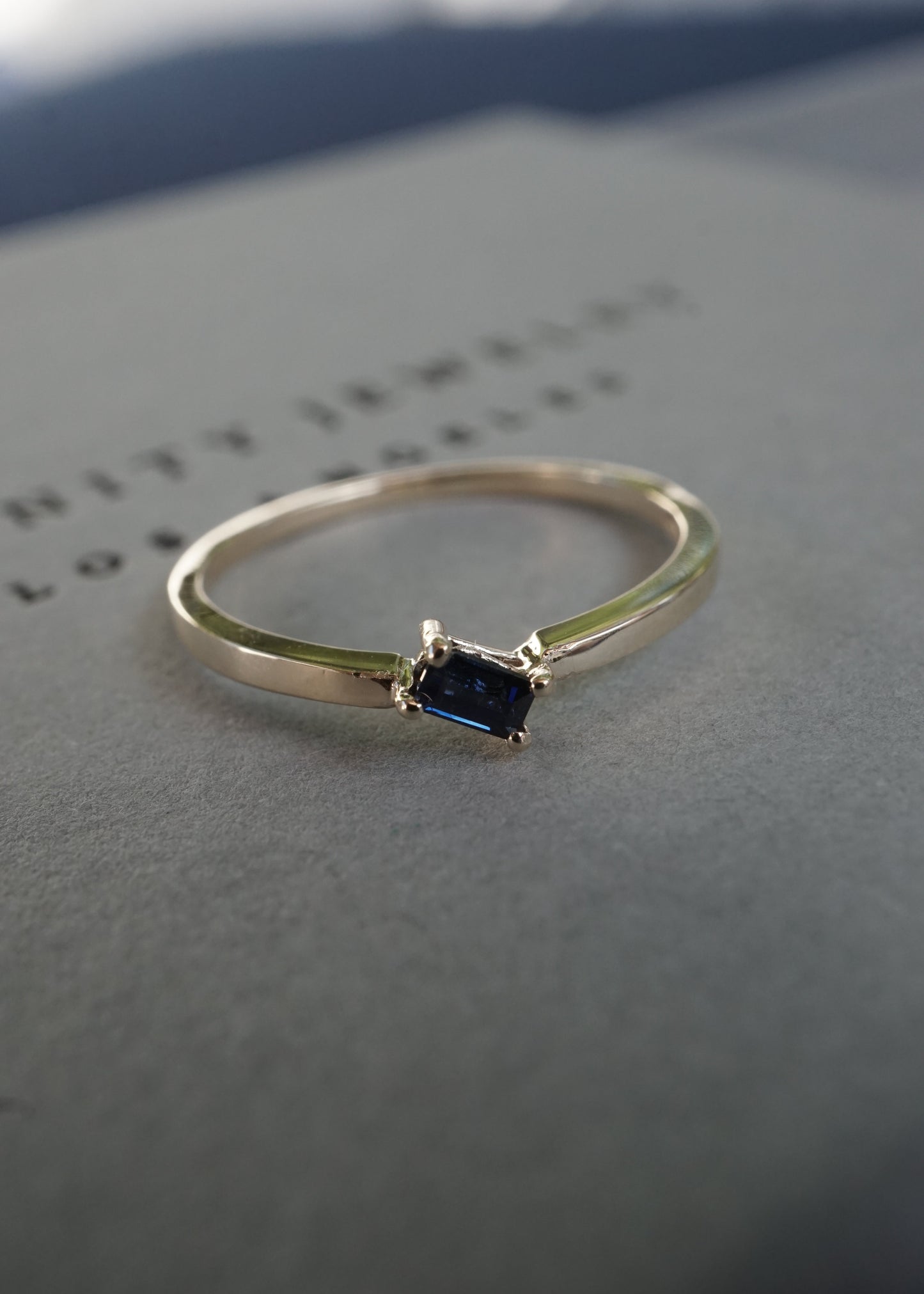 14k Gold Baguette Sapphire Ring
