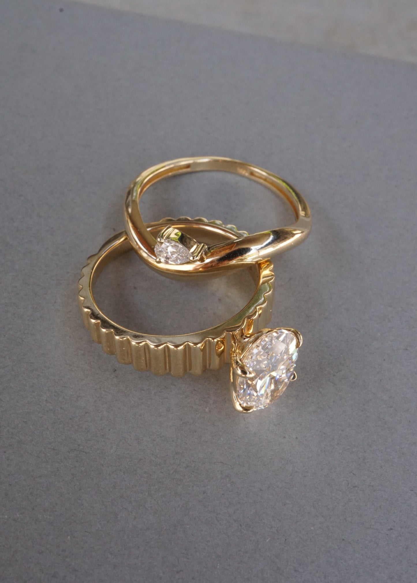 14k Gold Puffy Diamond Wave Ring