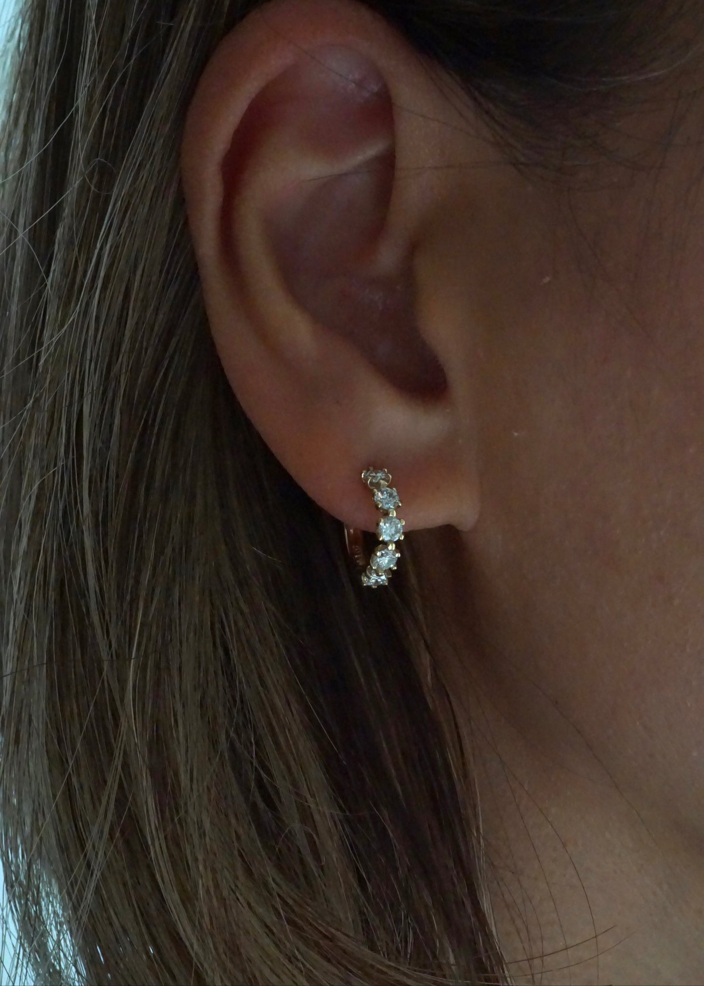 14k Gold Medium Distance Diamond Huggies