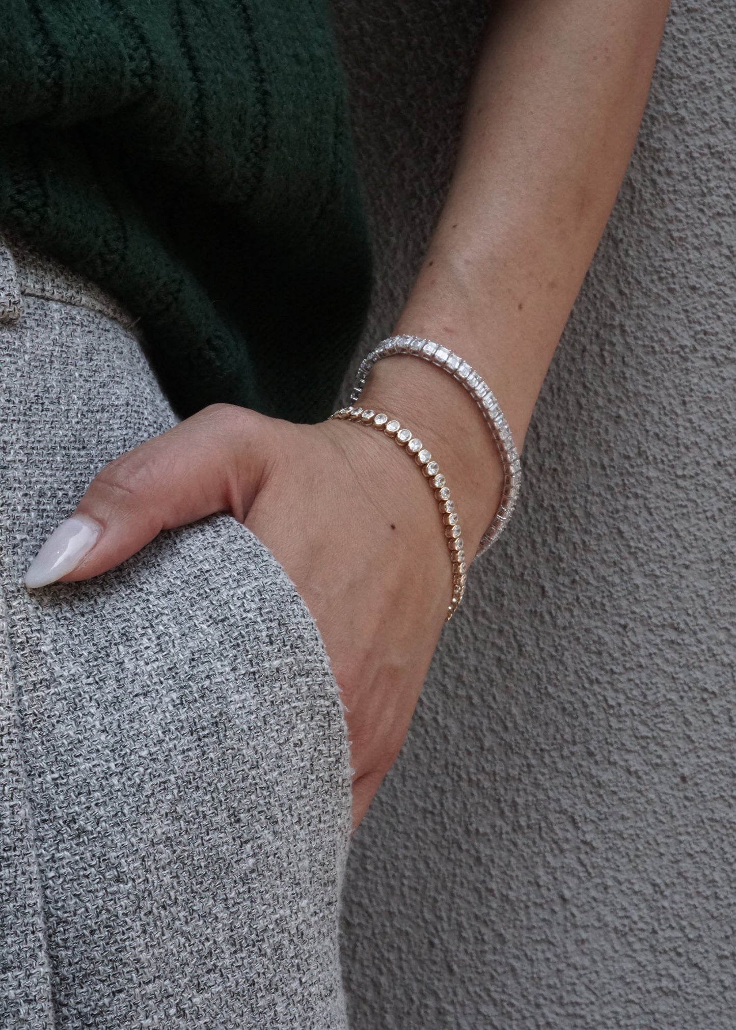 14k Gold Diamond Emerald Cut Tennis Bracelet