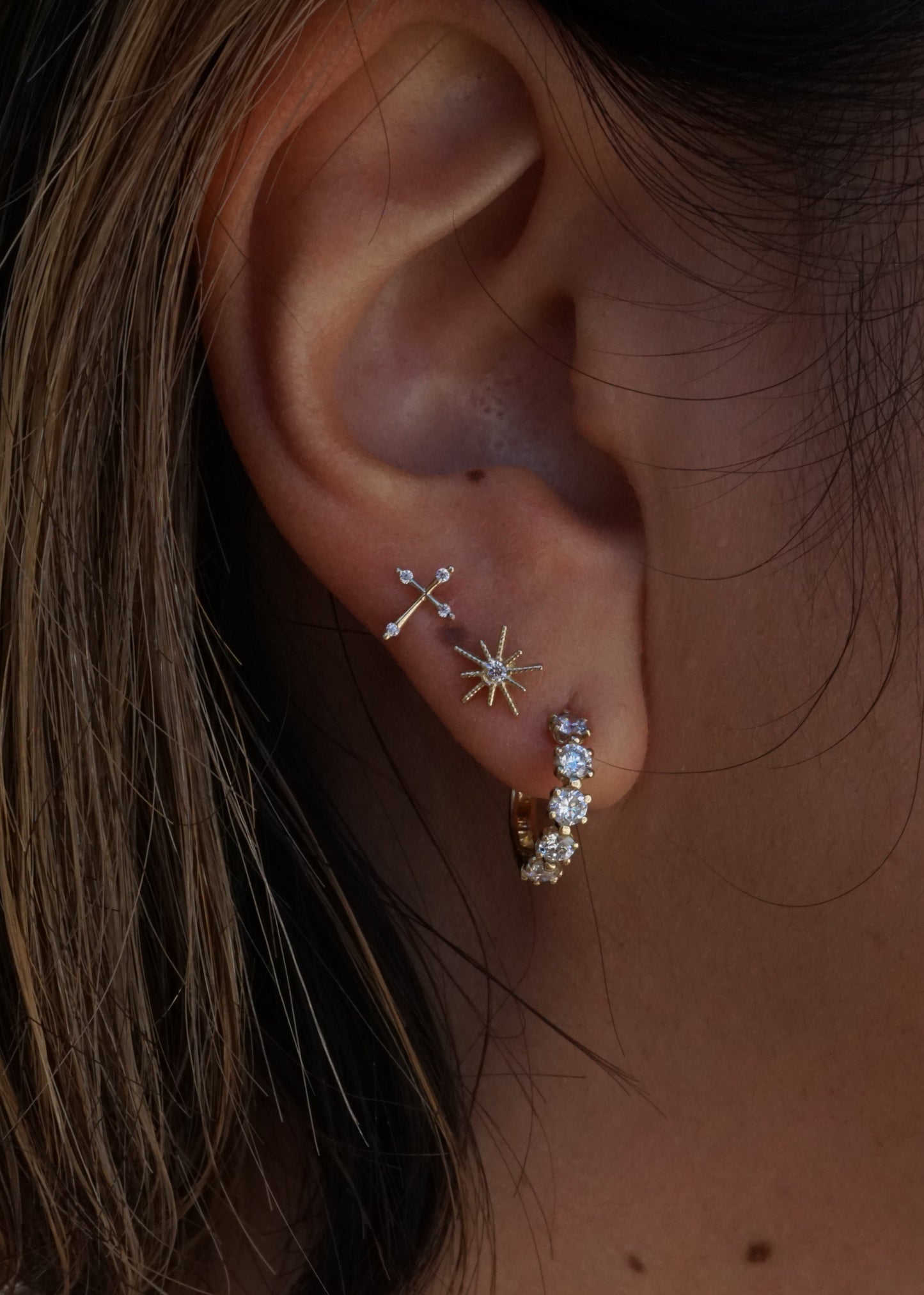 14k Gold Medium Distance Diamond Huggies