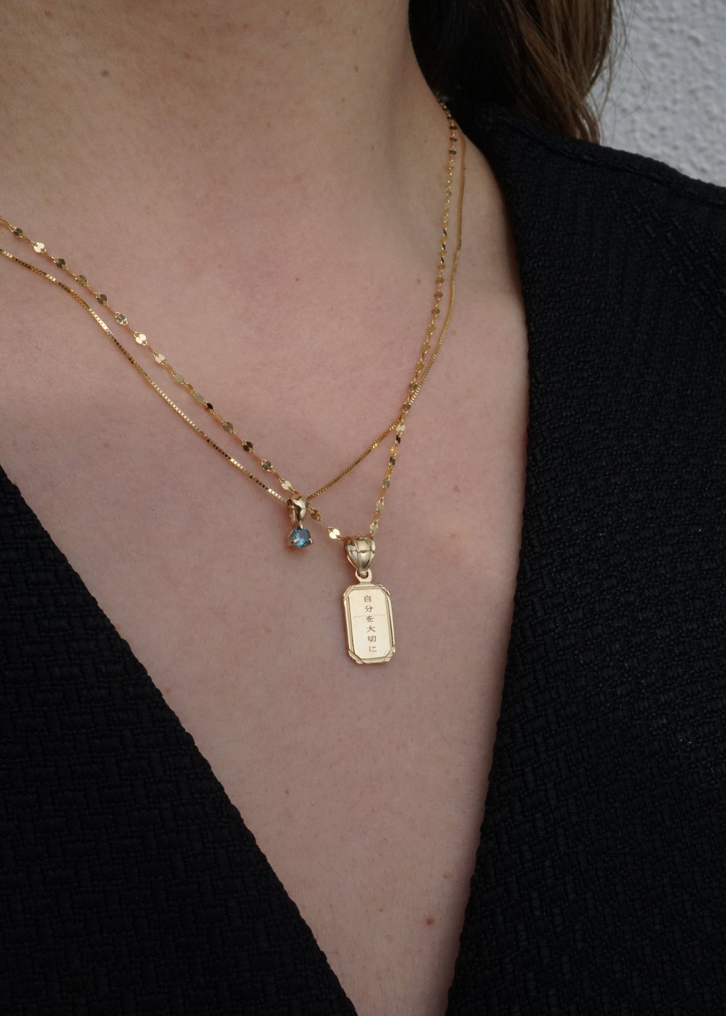 14k Gold Mini Luna Drop Birthstone Necklace