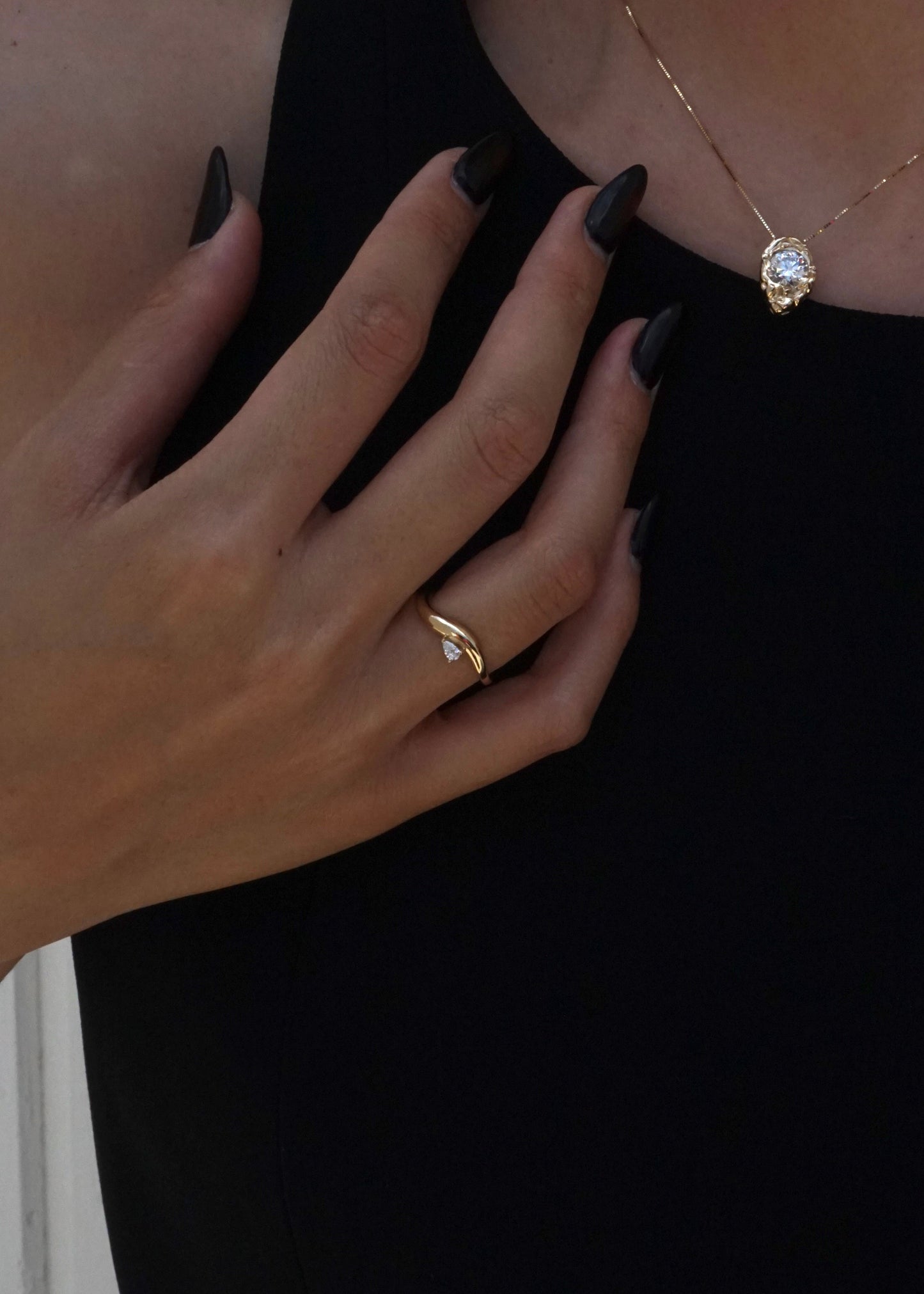 14k Gold Puffy Diamond Wave Ring