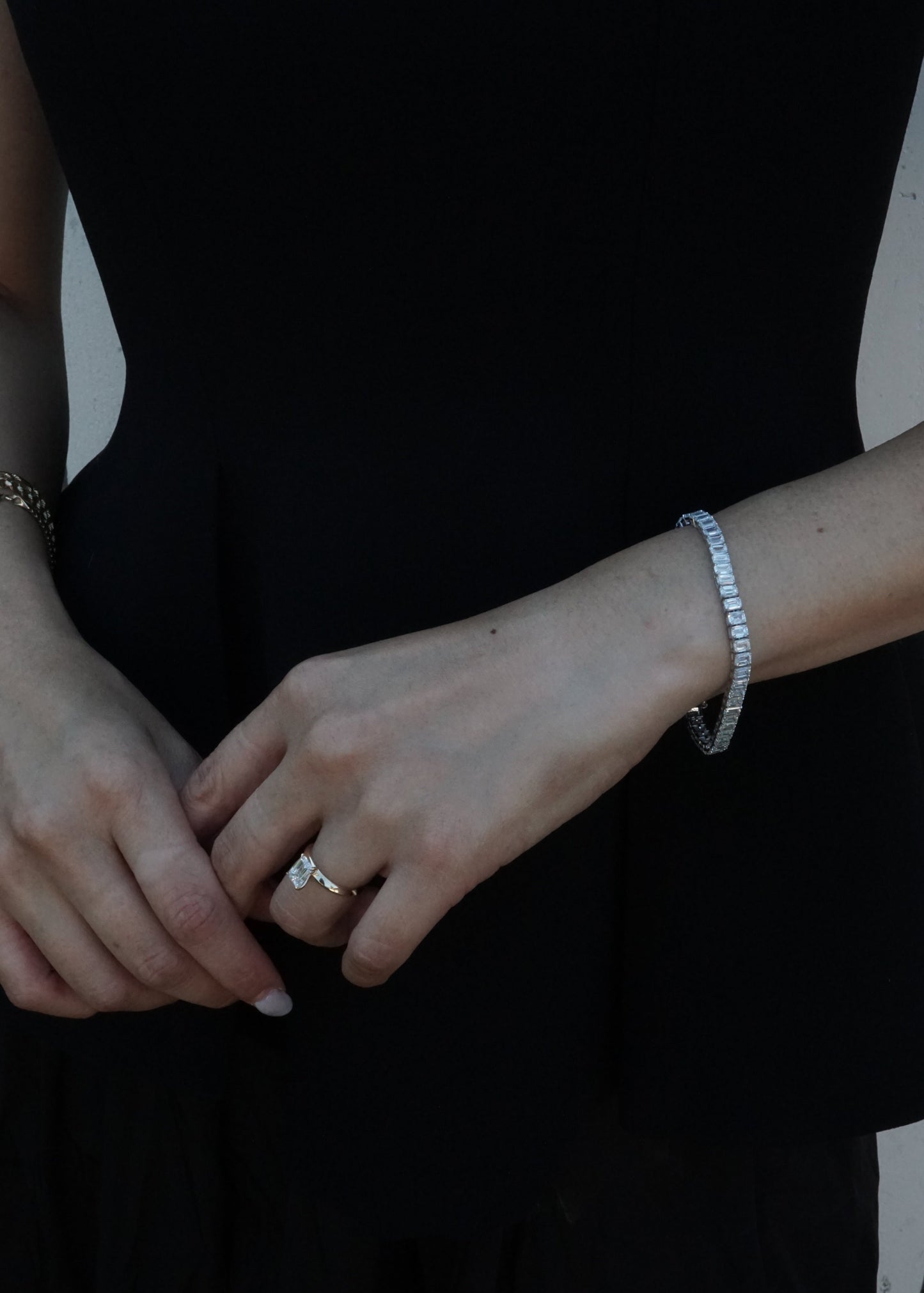14k Gold Diamond Emerald Cut Tennis Bracelet