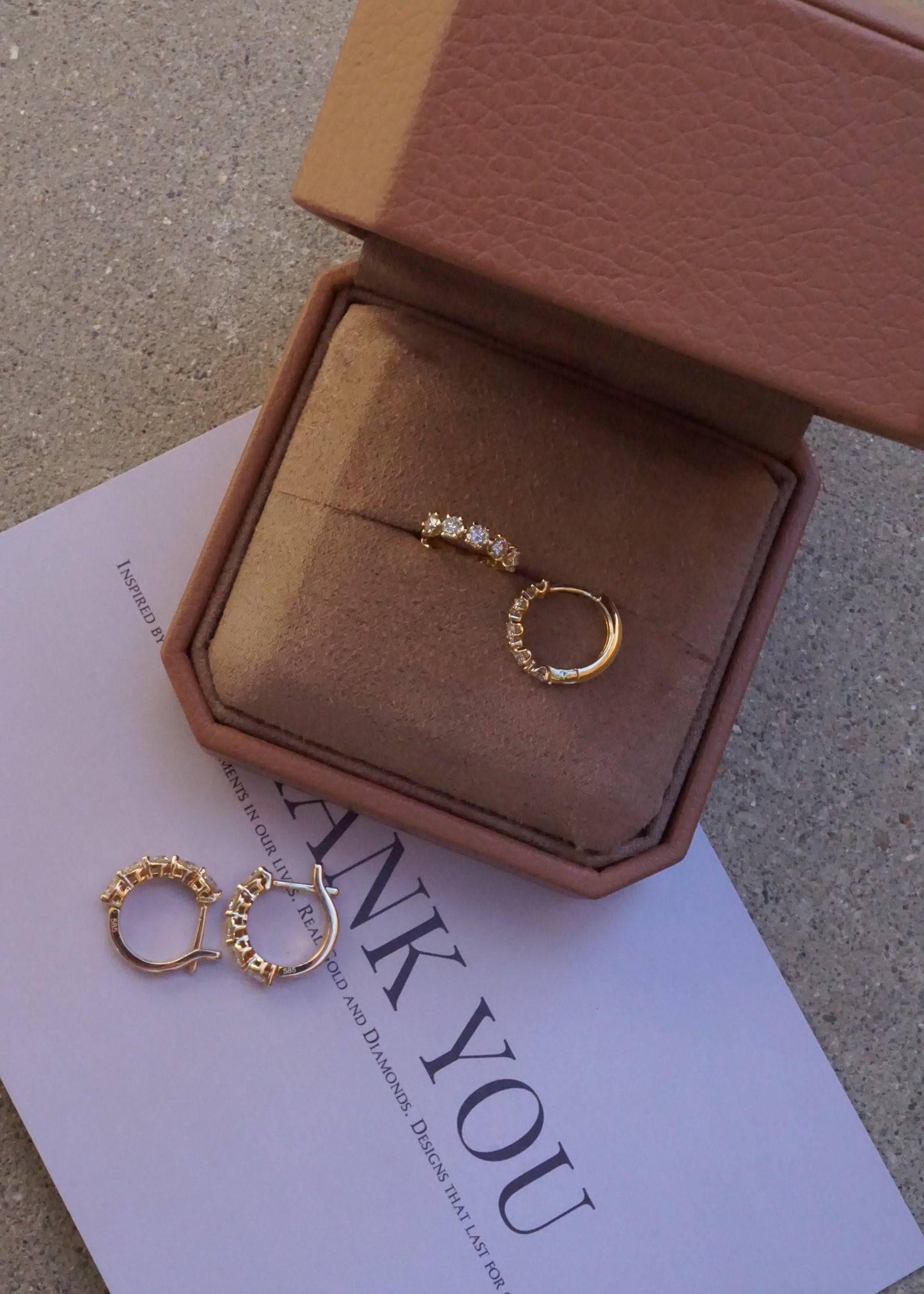 14k Gold Medium Distance Diamond Huggies