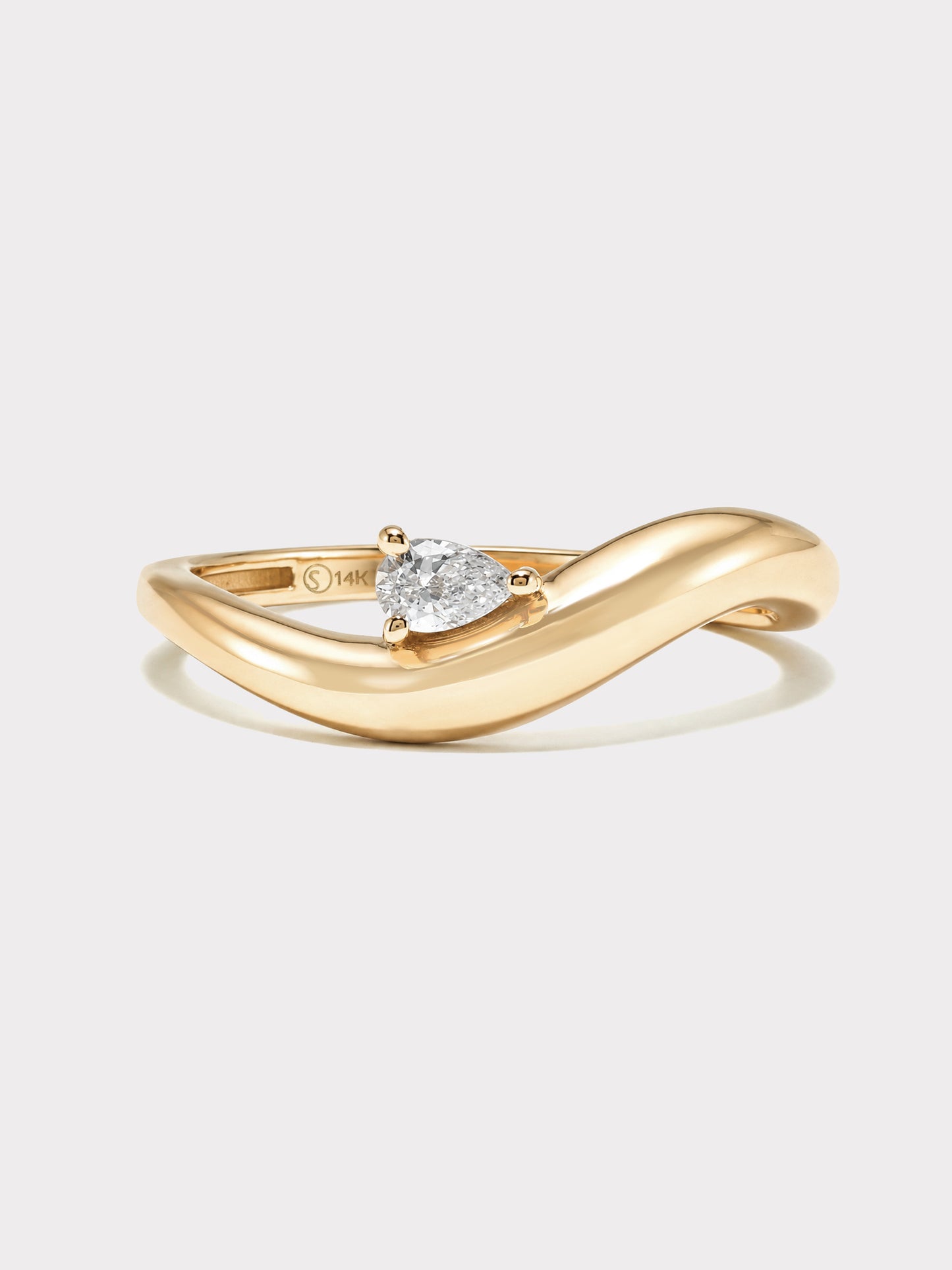14k Gold Puffy Diamond Wave Ring