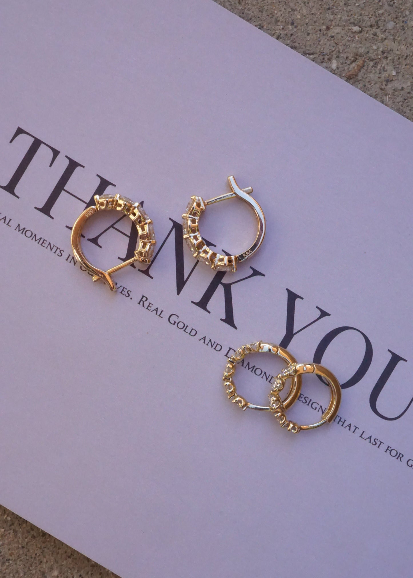 14k Gold Medium Distance Diamond Huggies