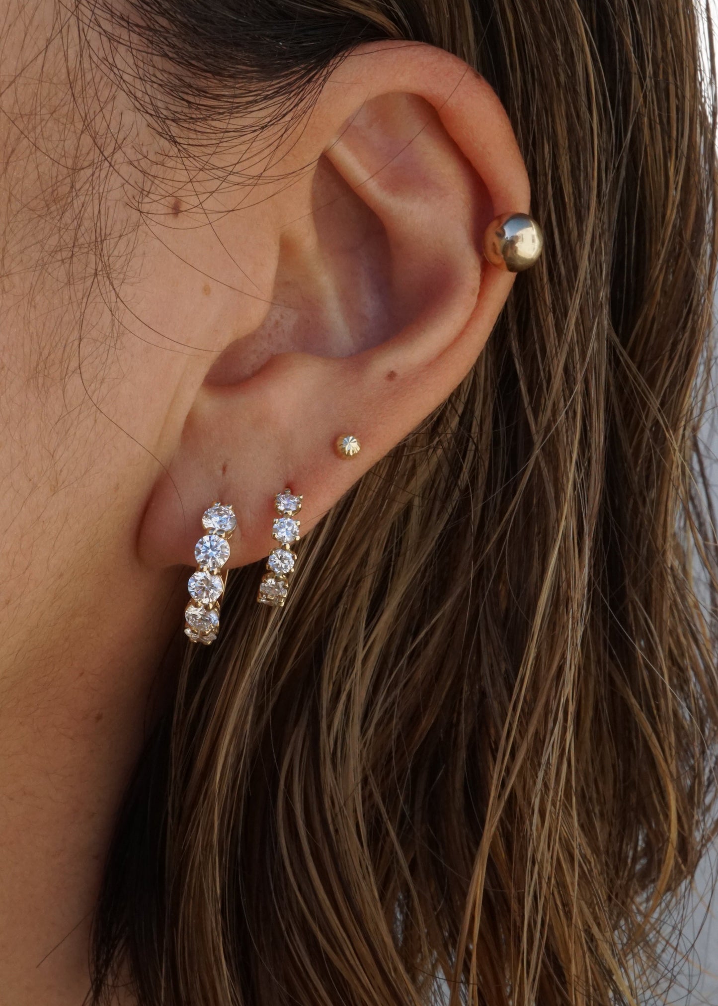 14k Gold Medium Distance Diamond Huggies