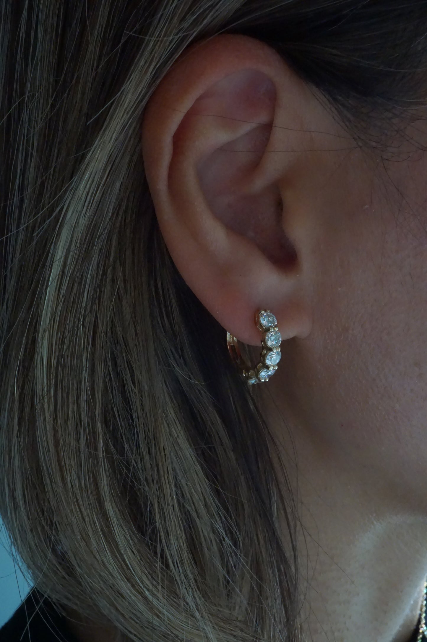 14k Gold Shared Prong Chunky Diamond Huggies