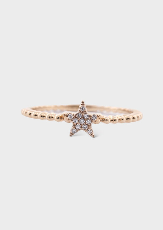 14k Gold Diamond Star Beads Ring