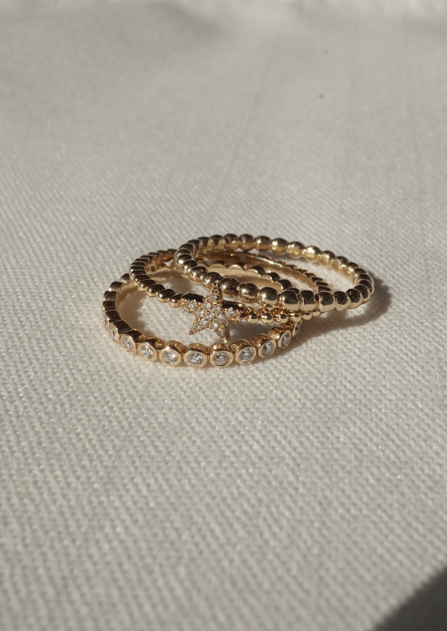 14k Gold Diamond Star Beads Ring