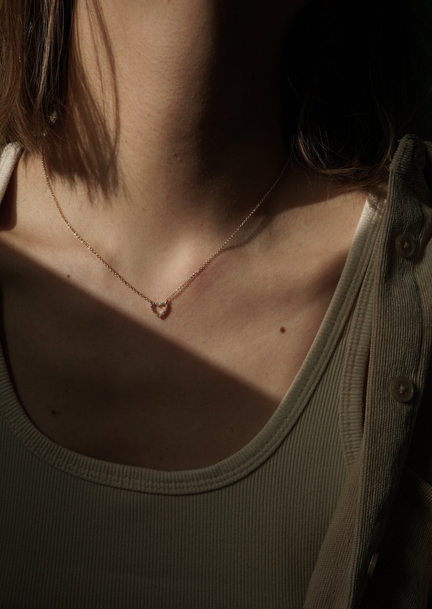 14k Gold Mini Diamond Open Heart  Necklace