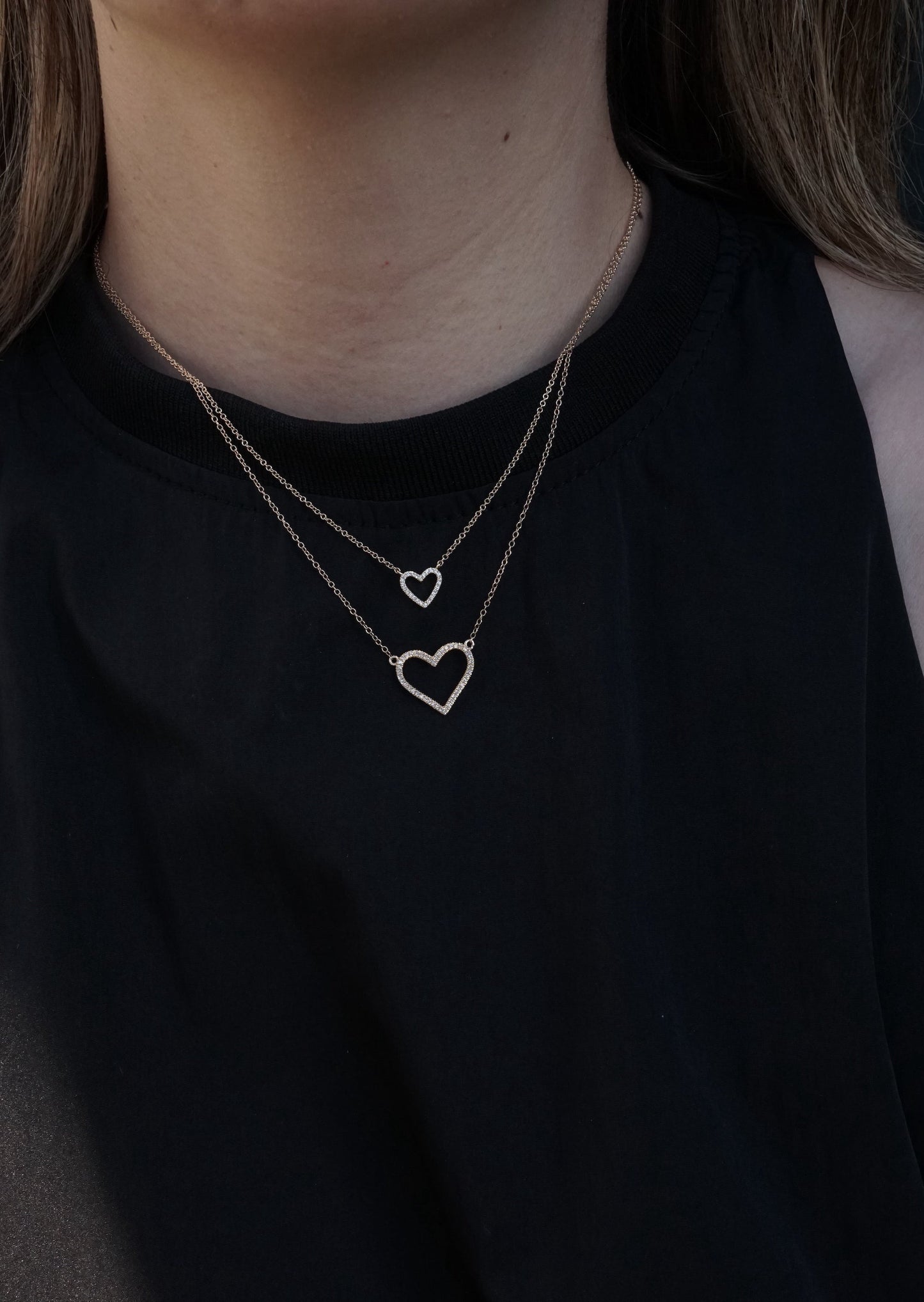 14k Gold Diamond Open Heart Necklace
