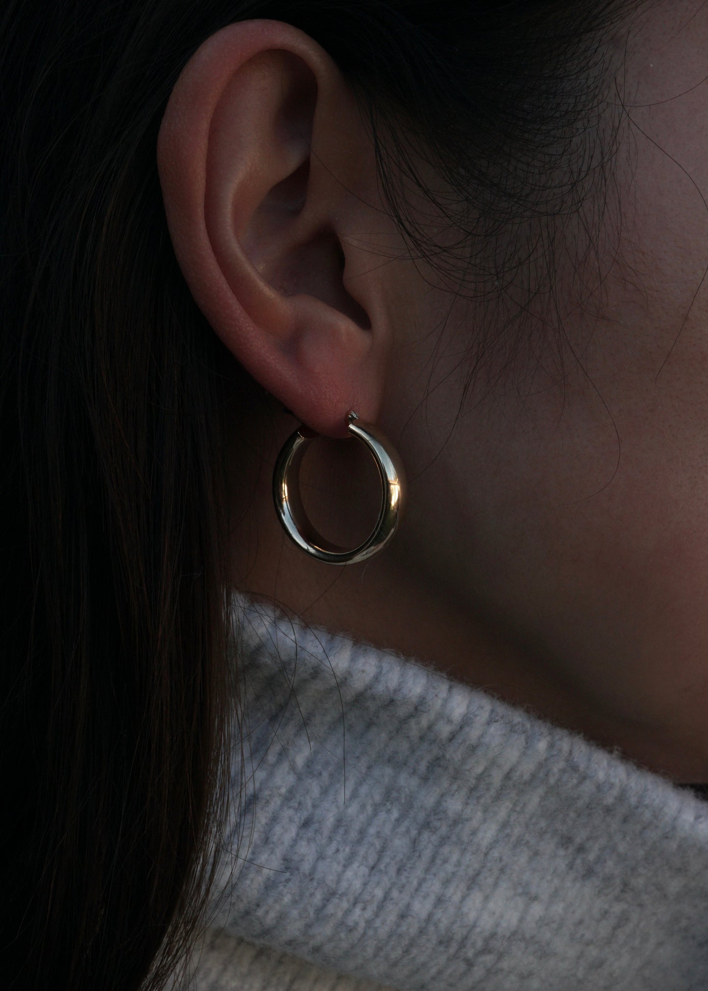 14k Gold Flat Tube Hoops