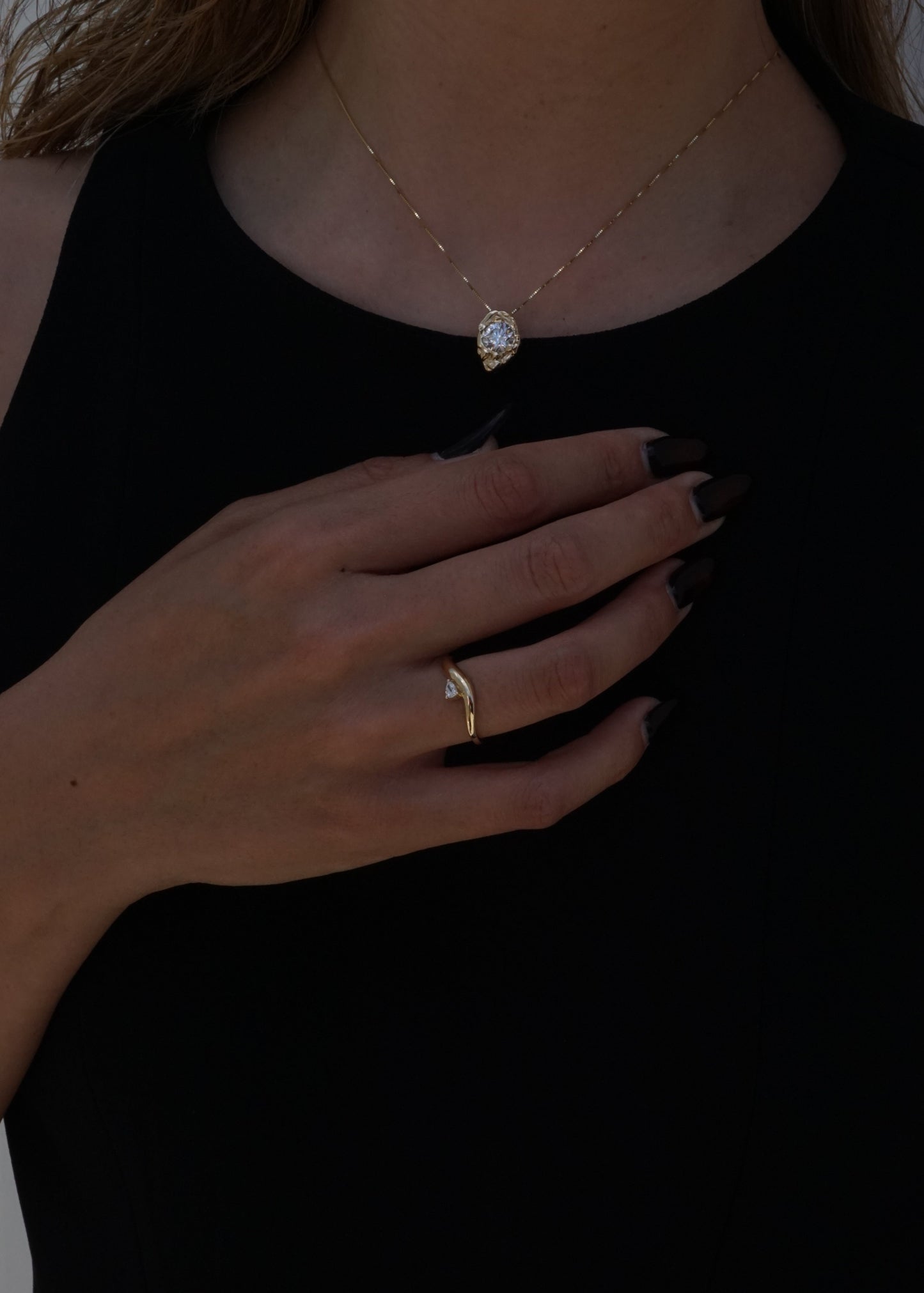 14k Gold Puffy Diamond Wave Ring