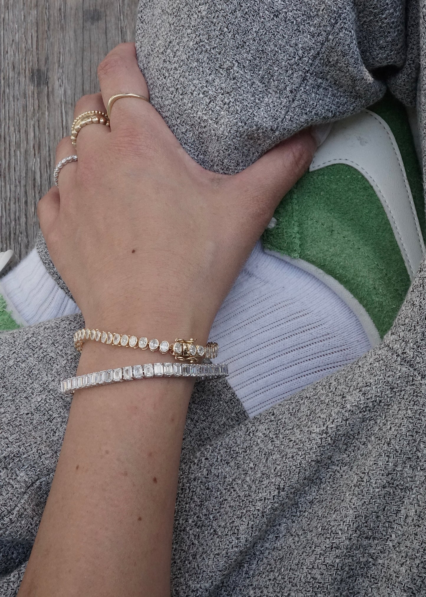 14k Gold Diamond Emerald Cut Tennis Bracelet