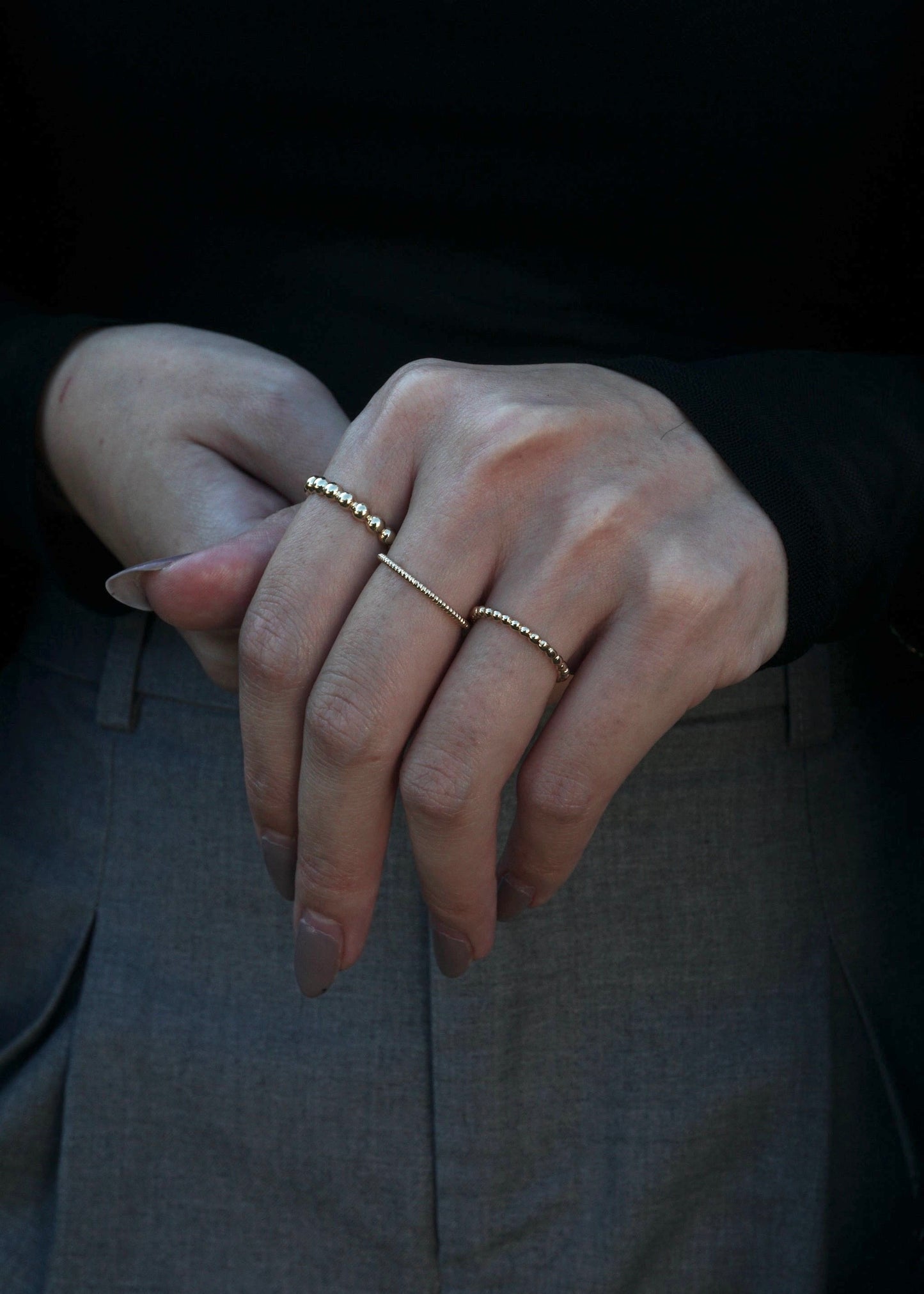 14k Gold Thin Beads Band