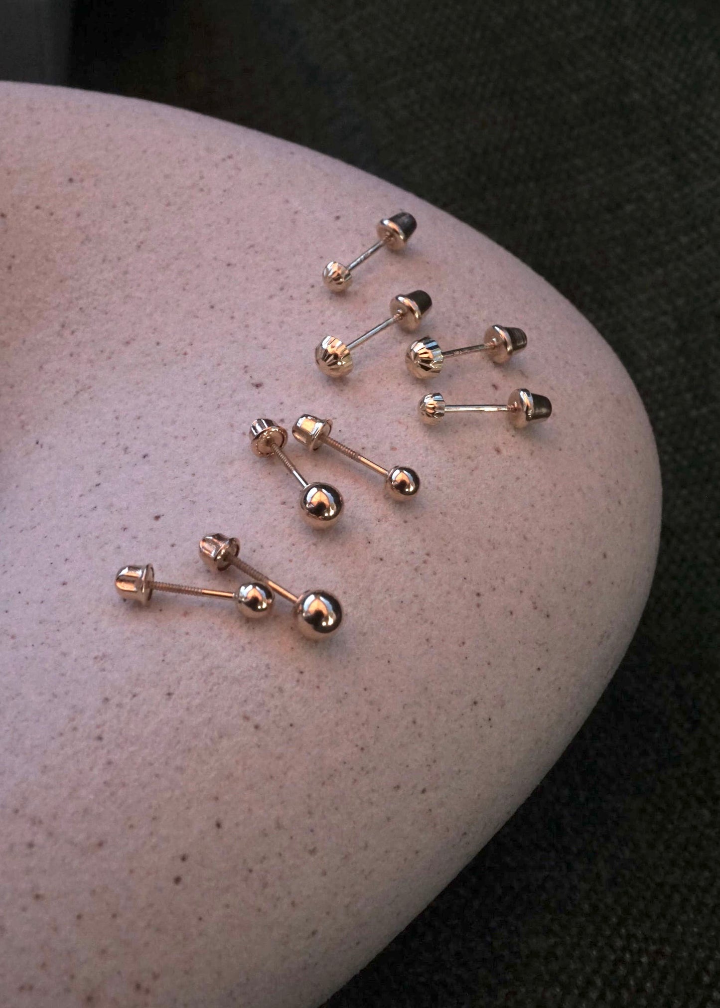 14k Gold Baby Diamond Cut Ball Studs