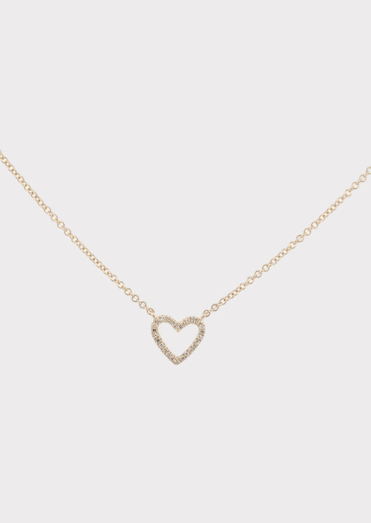 14k Gold Mini Diamond Open Heart  Necklace