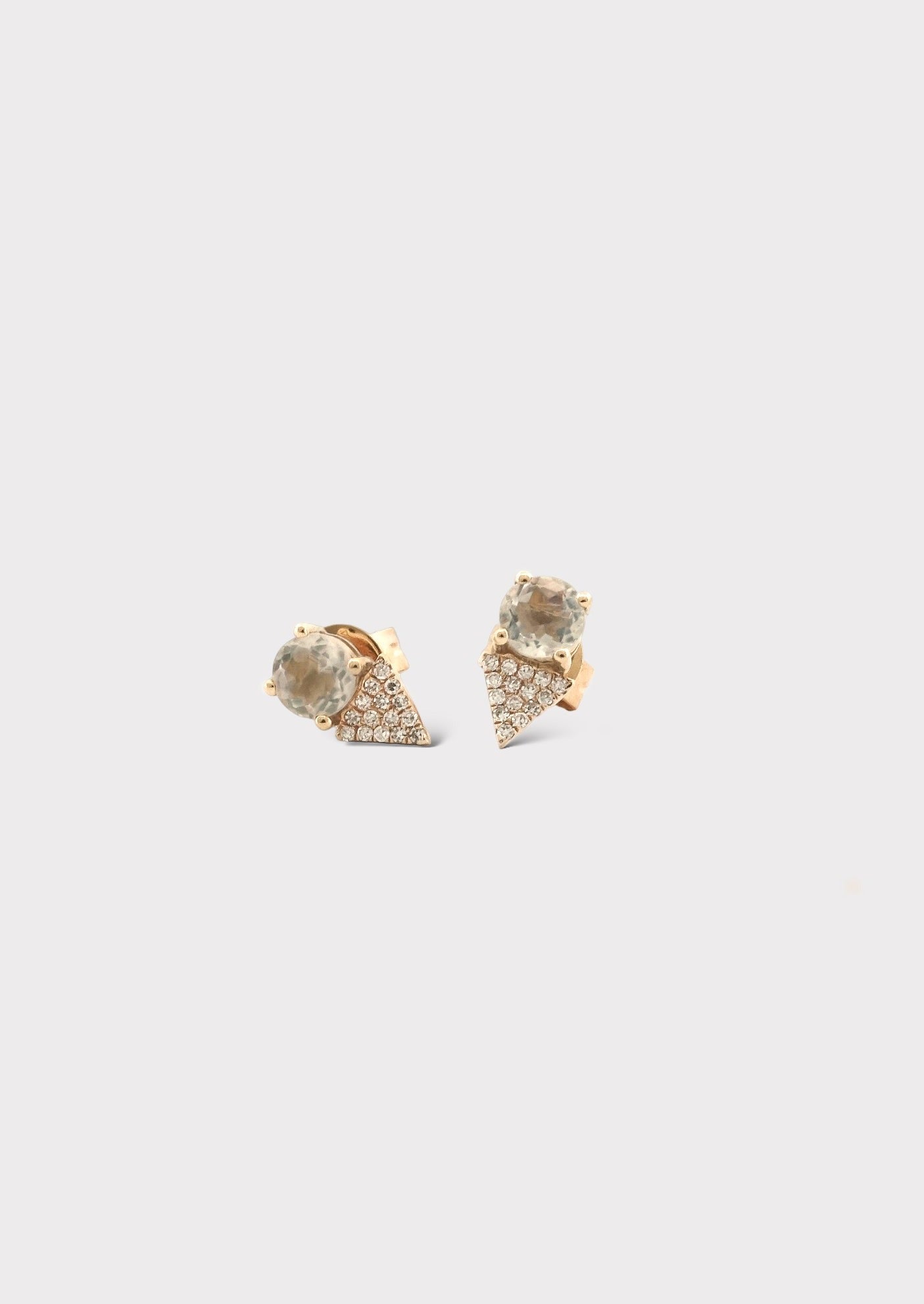 14k Gold Moon Stone Diamond Triangle Earrings