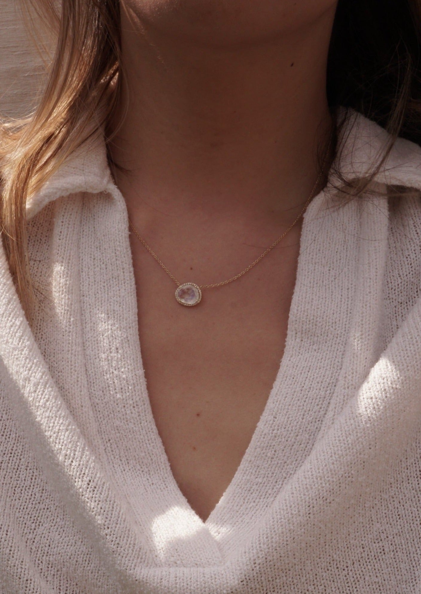14k Gold Moonstone Diamond Necklace