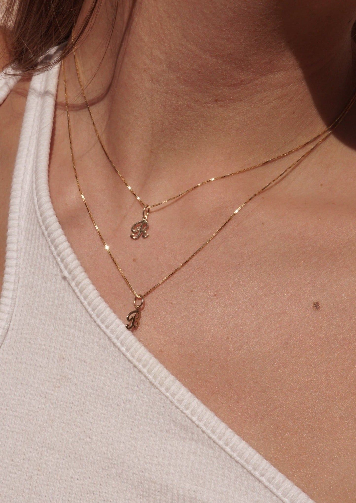 14k Gold Mini Initial Box Necklace (chain & charm)