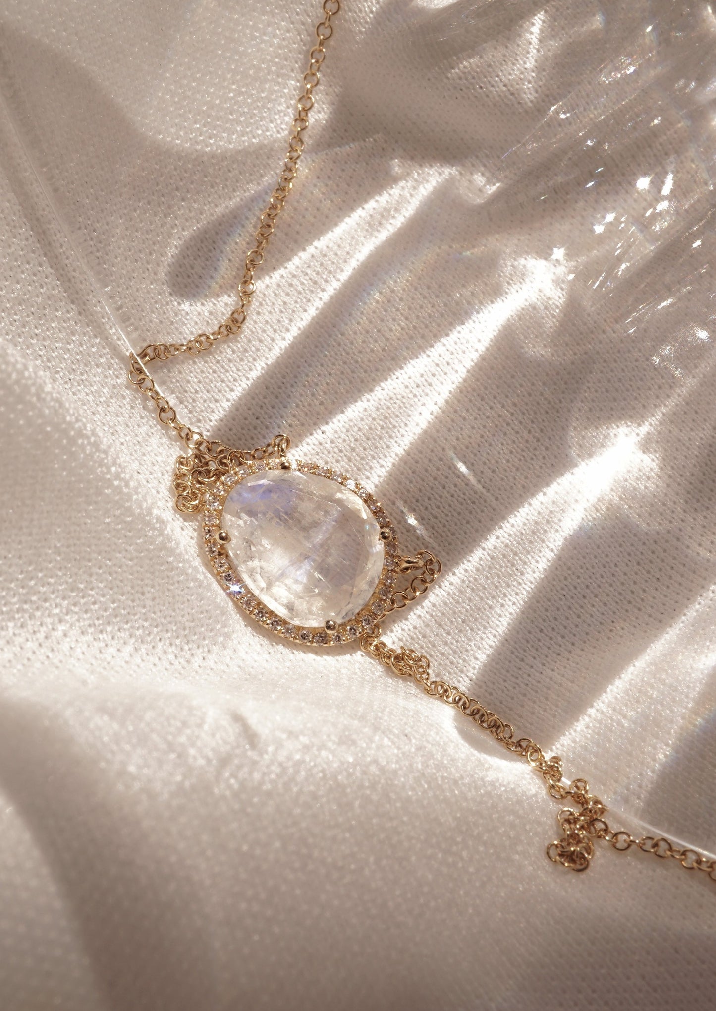 14k Gold Moonstone Diamond Necklace