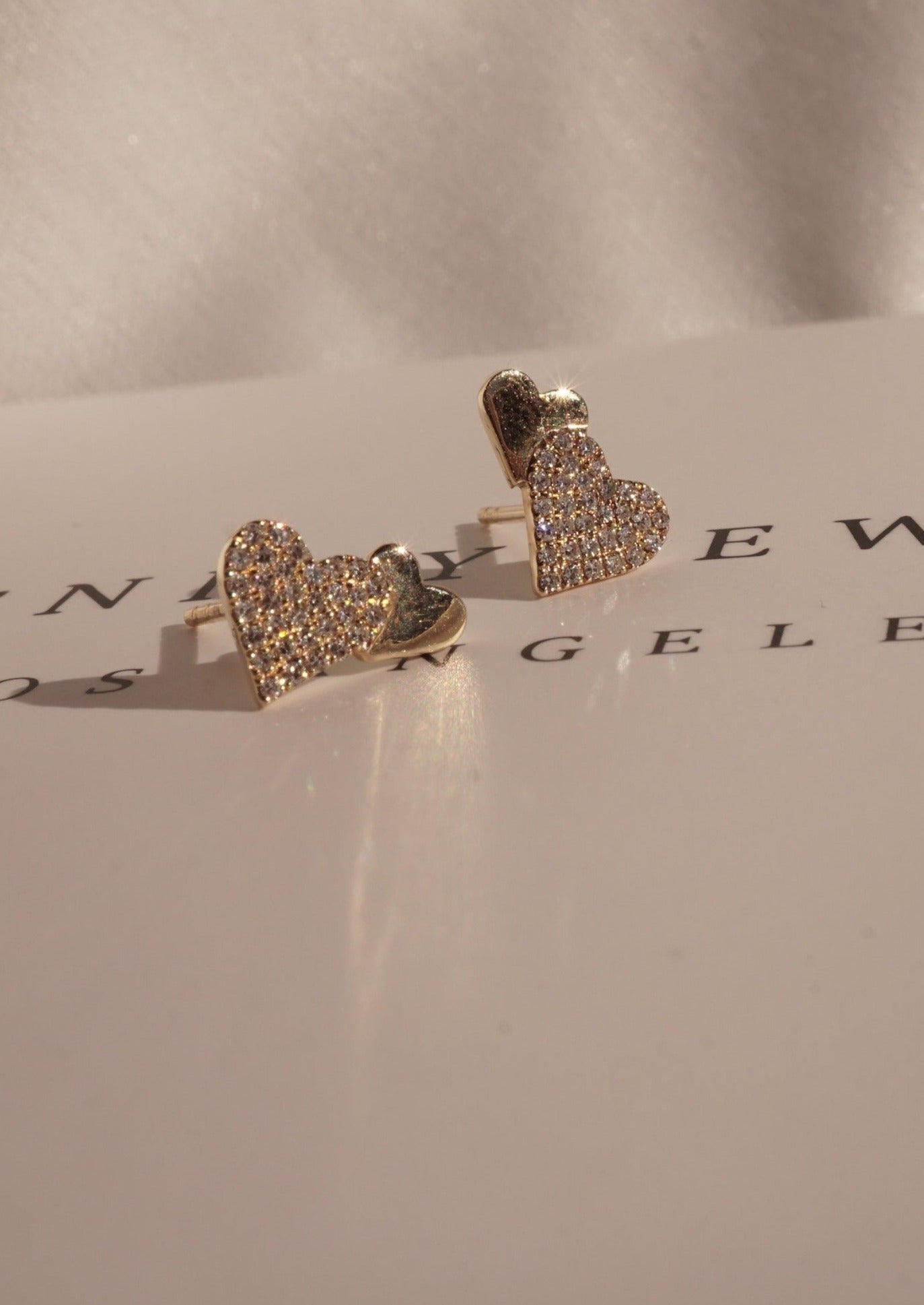 14k Gold Double Heart Diamond Earrings