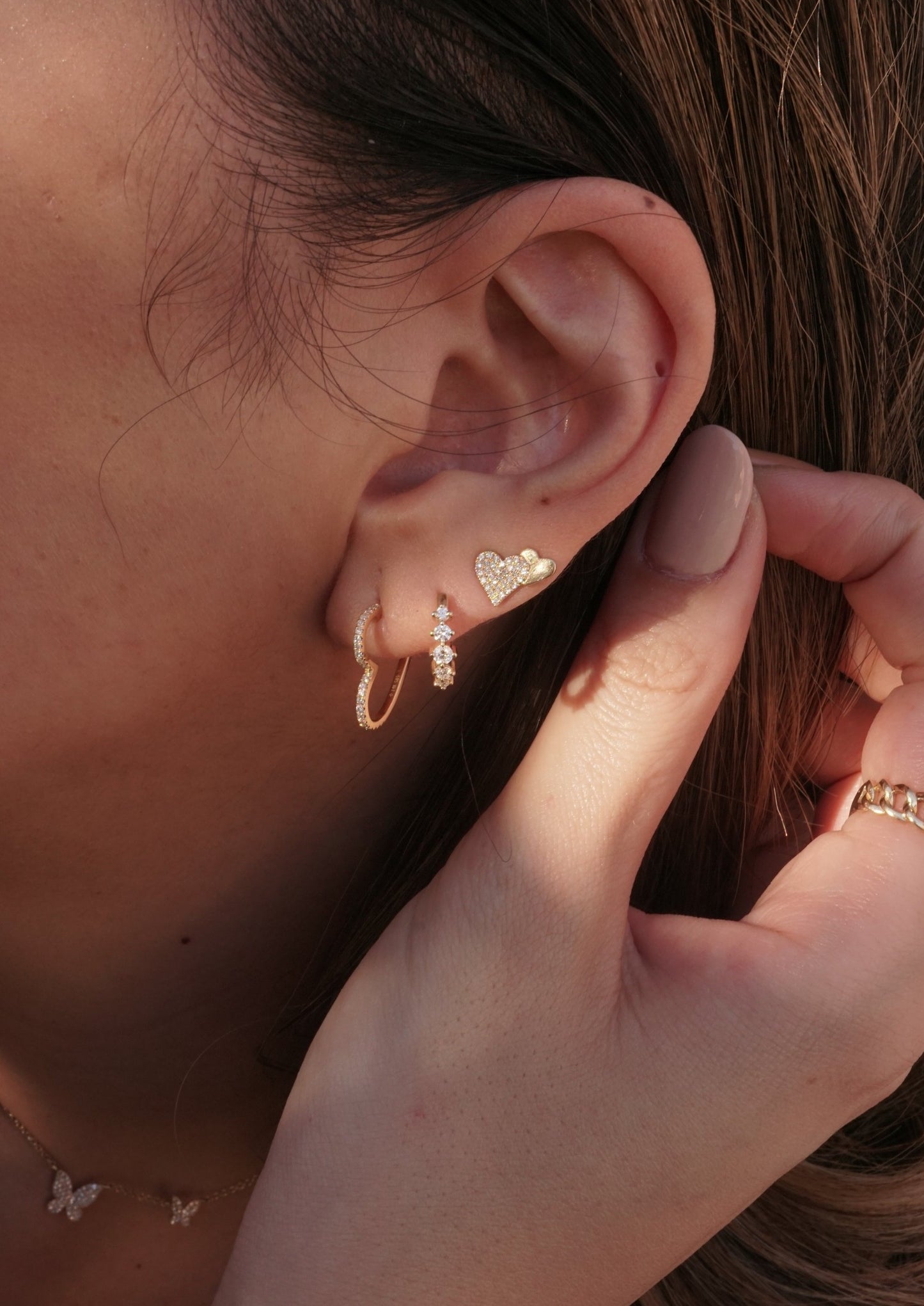 14k Gold Double Heart Diamond Earrings