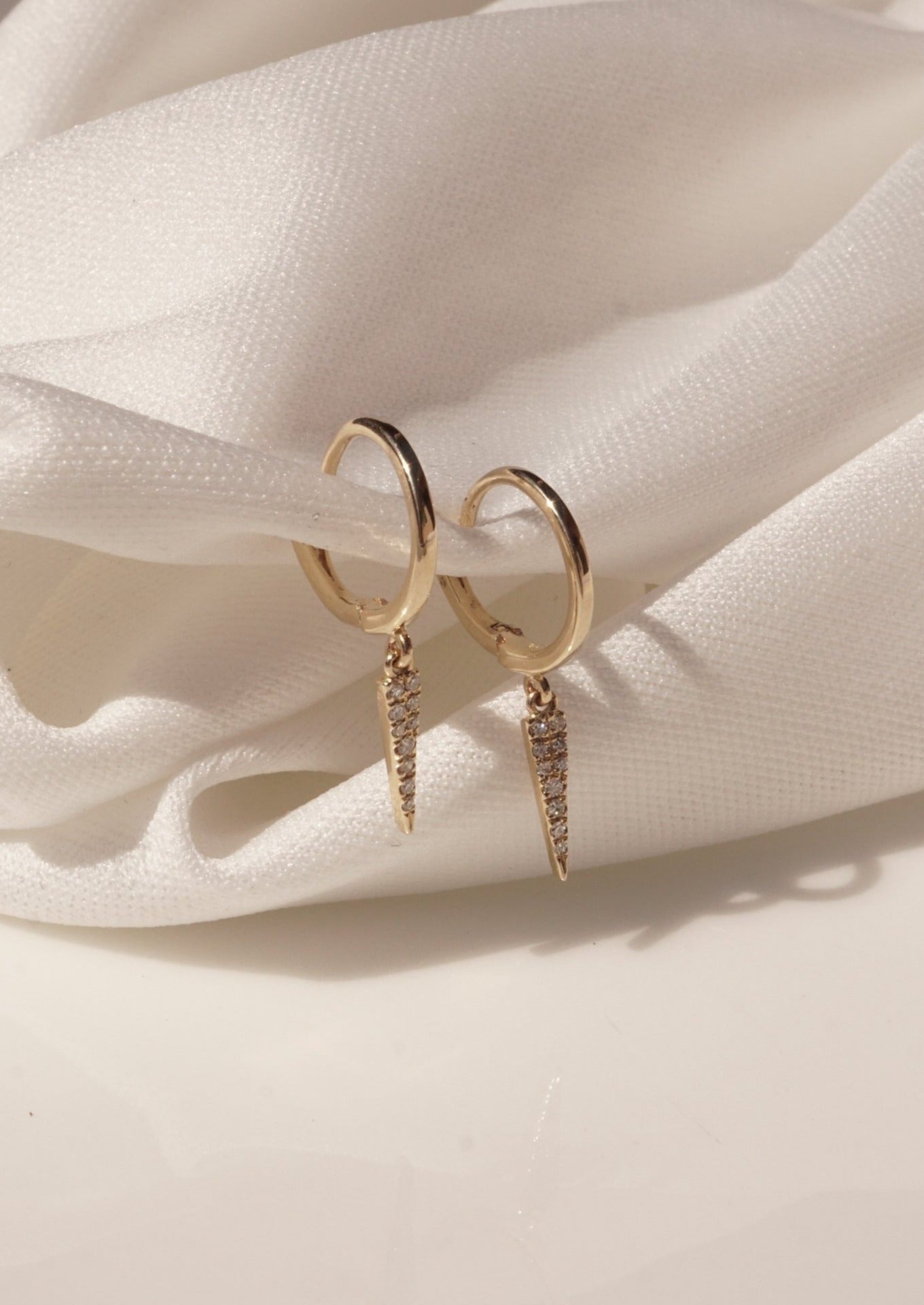 14k Gold Dangling Diamond Spike Earrings