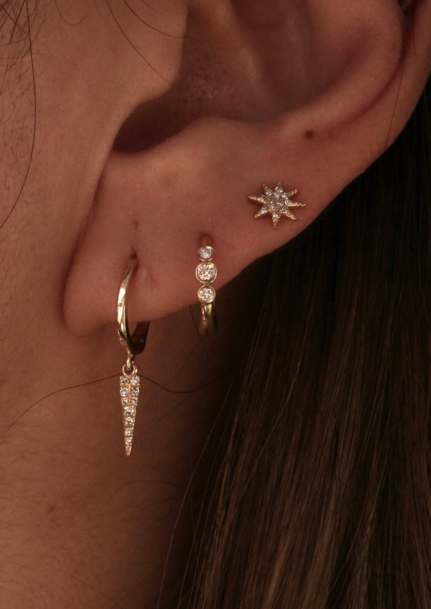 14k Gold Dangling Diamond Spike Earrings