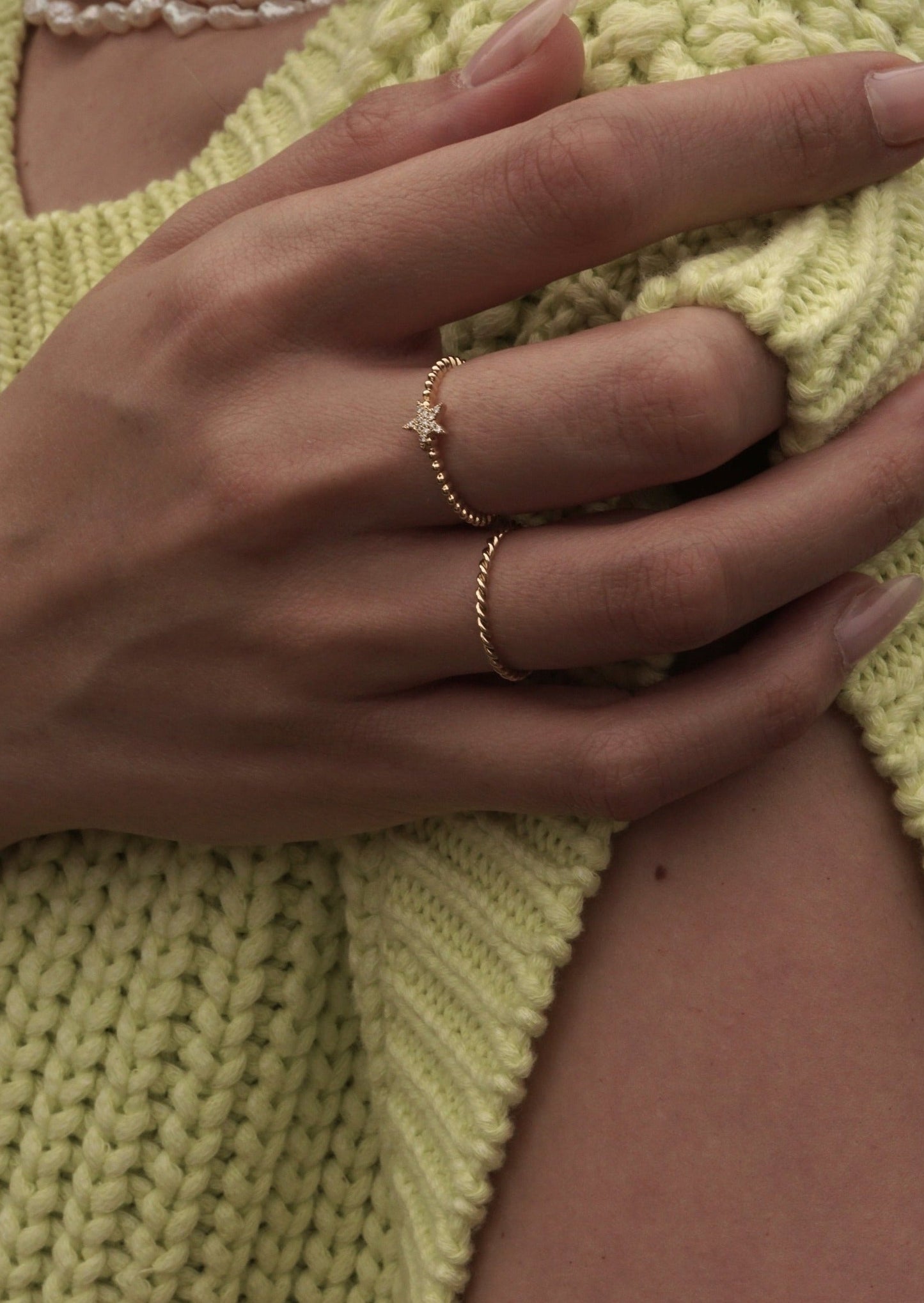 14k Gold Diamond Star Beads Ring