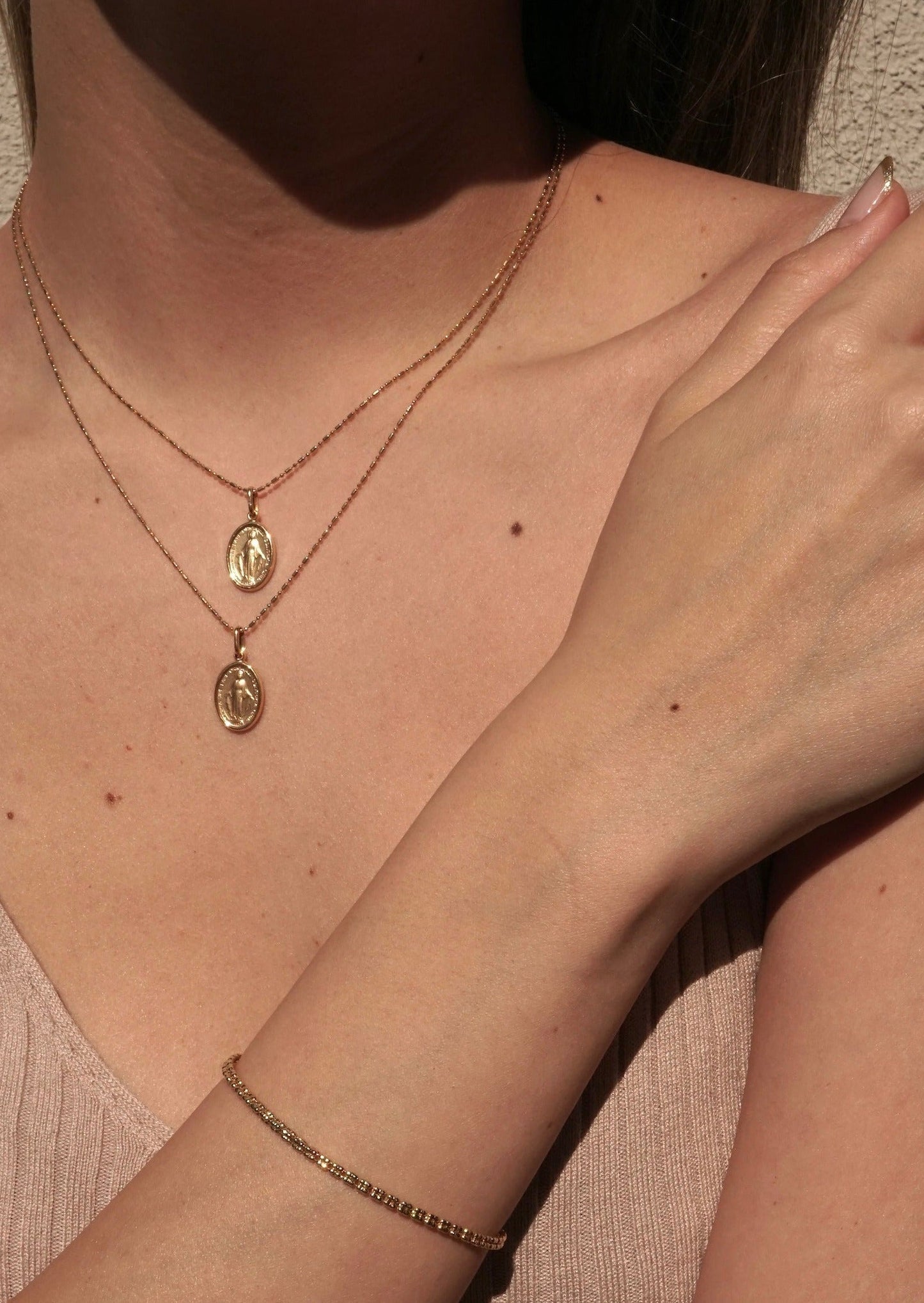 14k Gold Plain Oval Virgin Mary Charm (small)