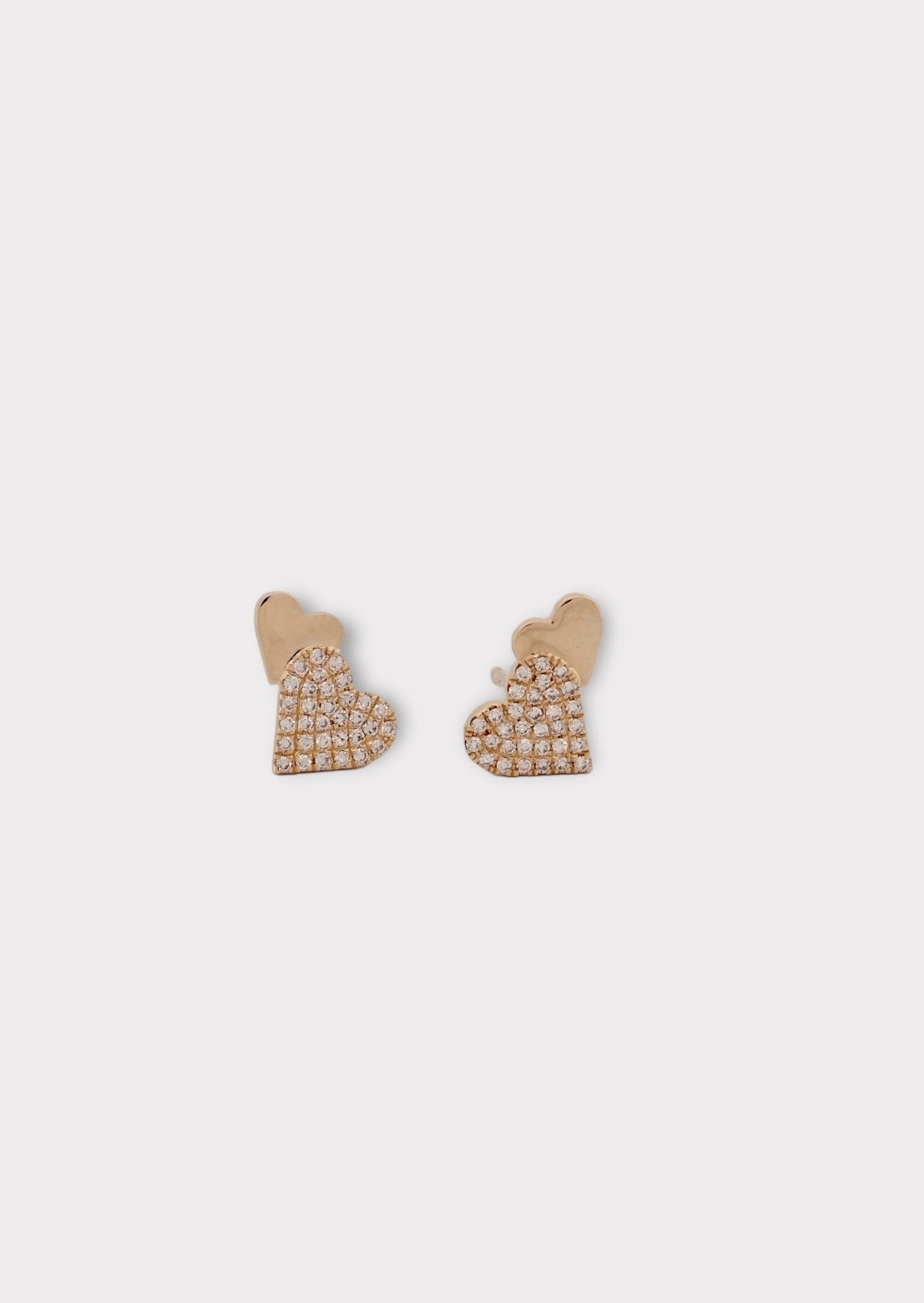 14k Gold Double Heart Diamond Earrings