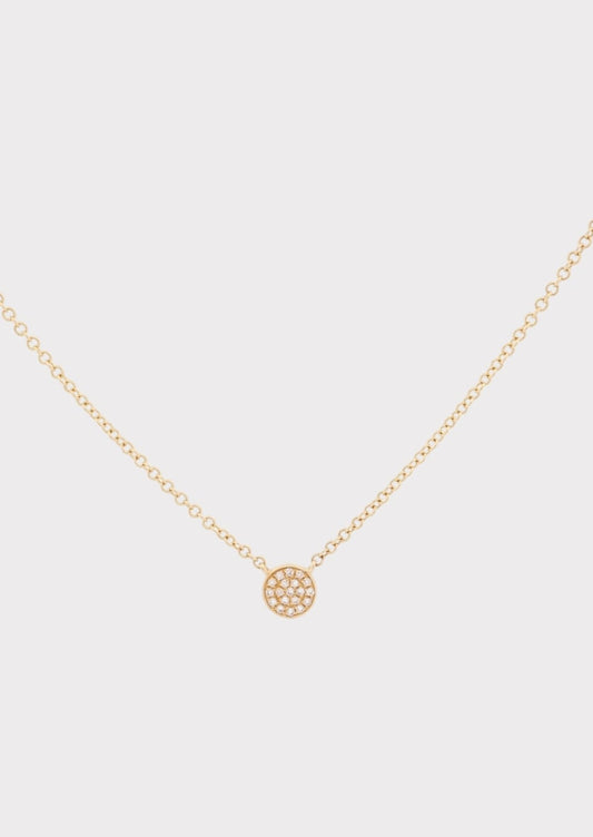 14k Gold Diamond Small DIsk Necklace