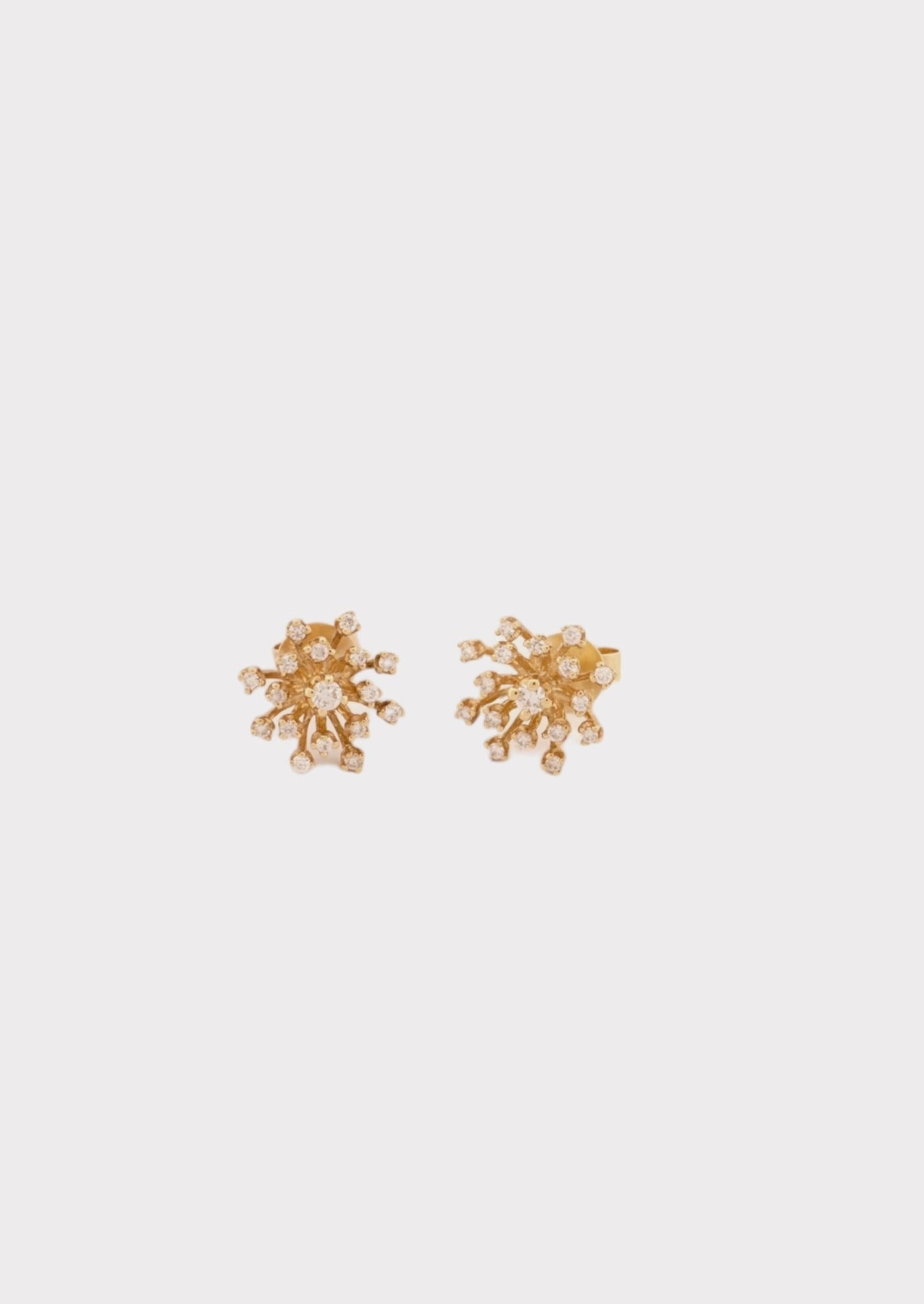 14k Gold Diamond Flower Firework  Earrings