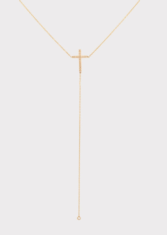 14k Gold Diamond Cross Y Necklace