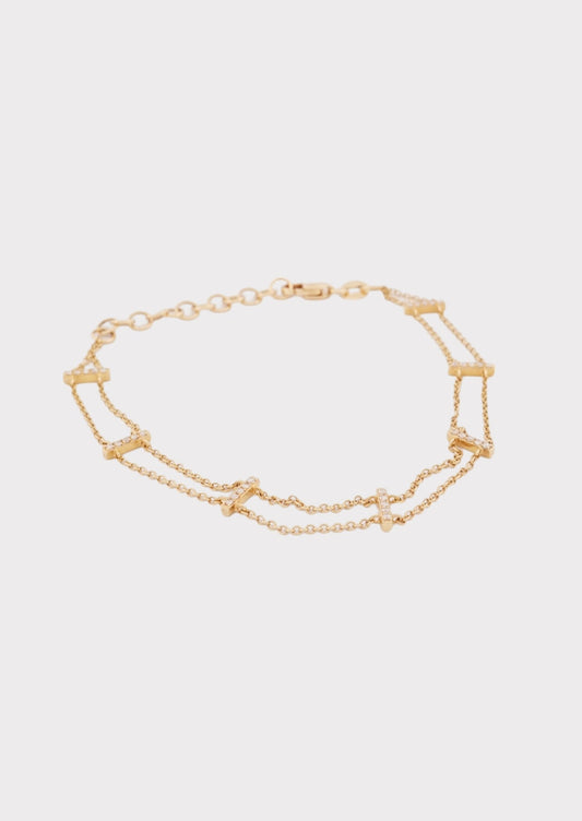 14k Diamond Bar Double Chain Bracelet