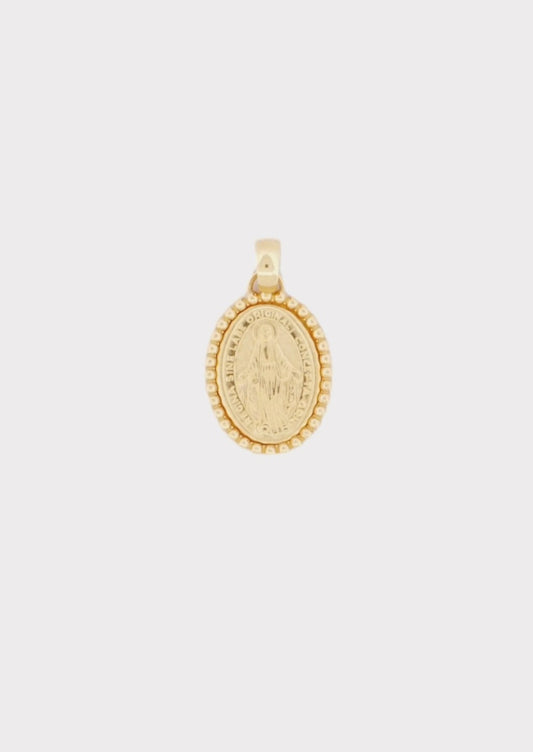 14k Gold Bead Frame Virgin Mary Top (Charm)